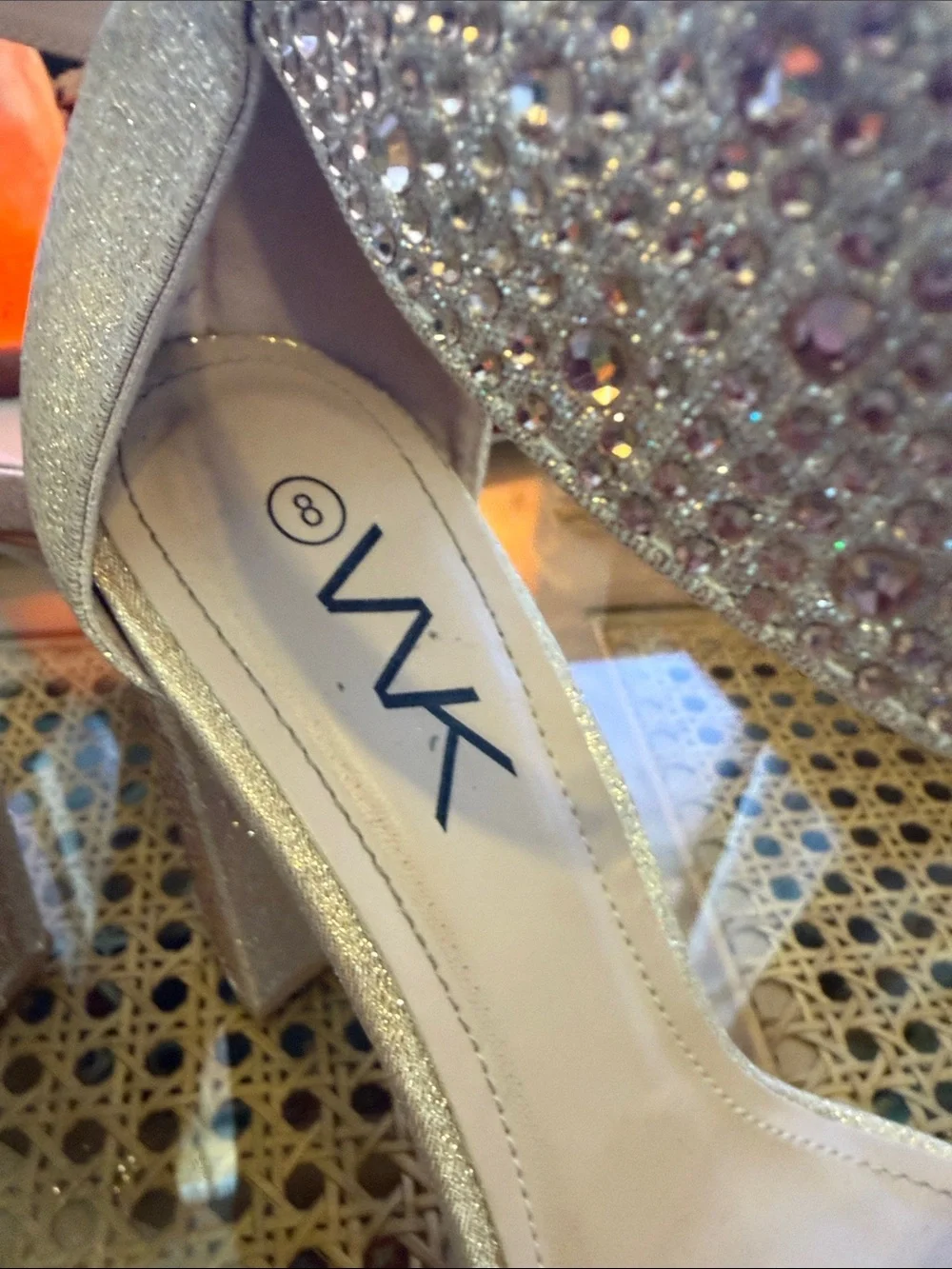 Wk Gold Glitter Platform Block Heel Sandals